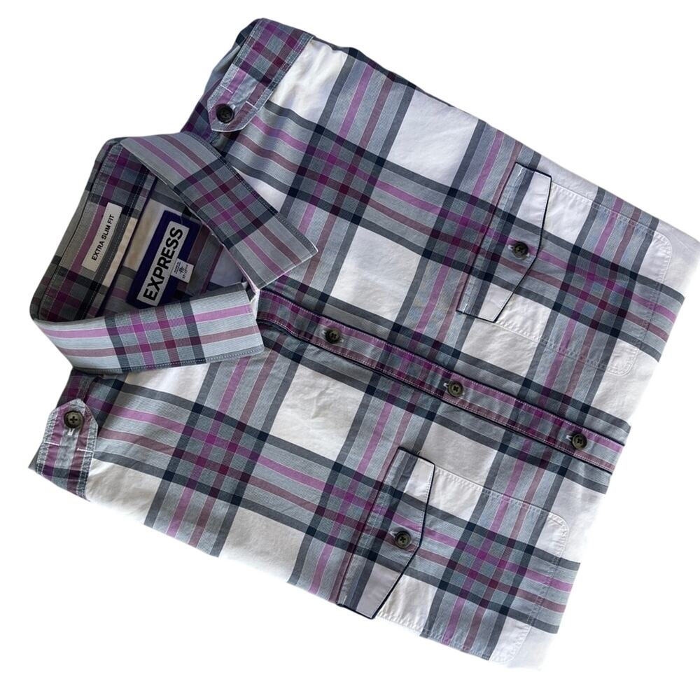 Express Men's long Sleeve Extra Slim Fit I XL/TG Plaid